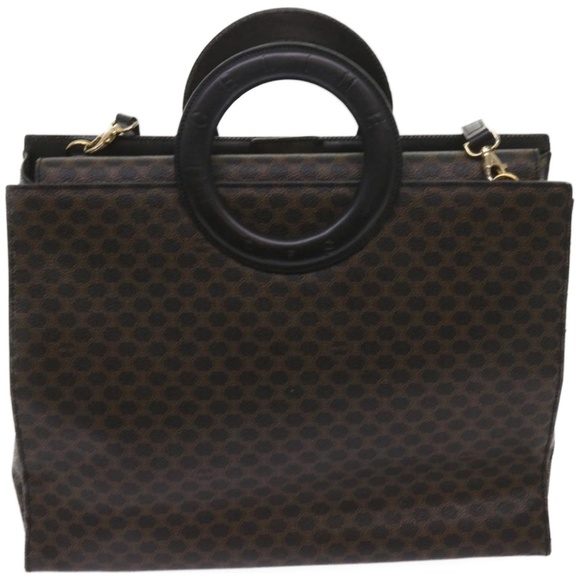 CELINE Macadam Canvas Hand Bag PVC 2way Black Auth 66733 - Picture 2 of 16